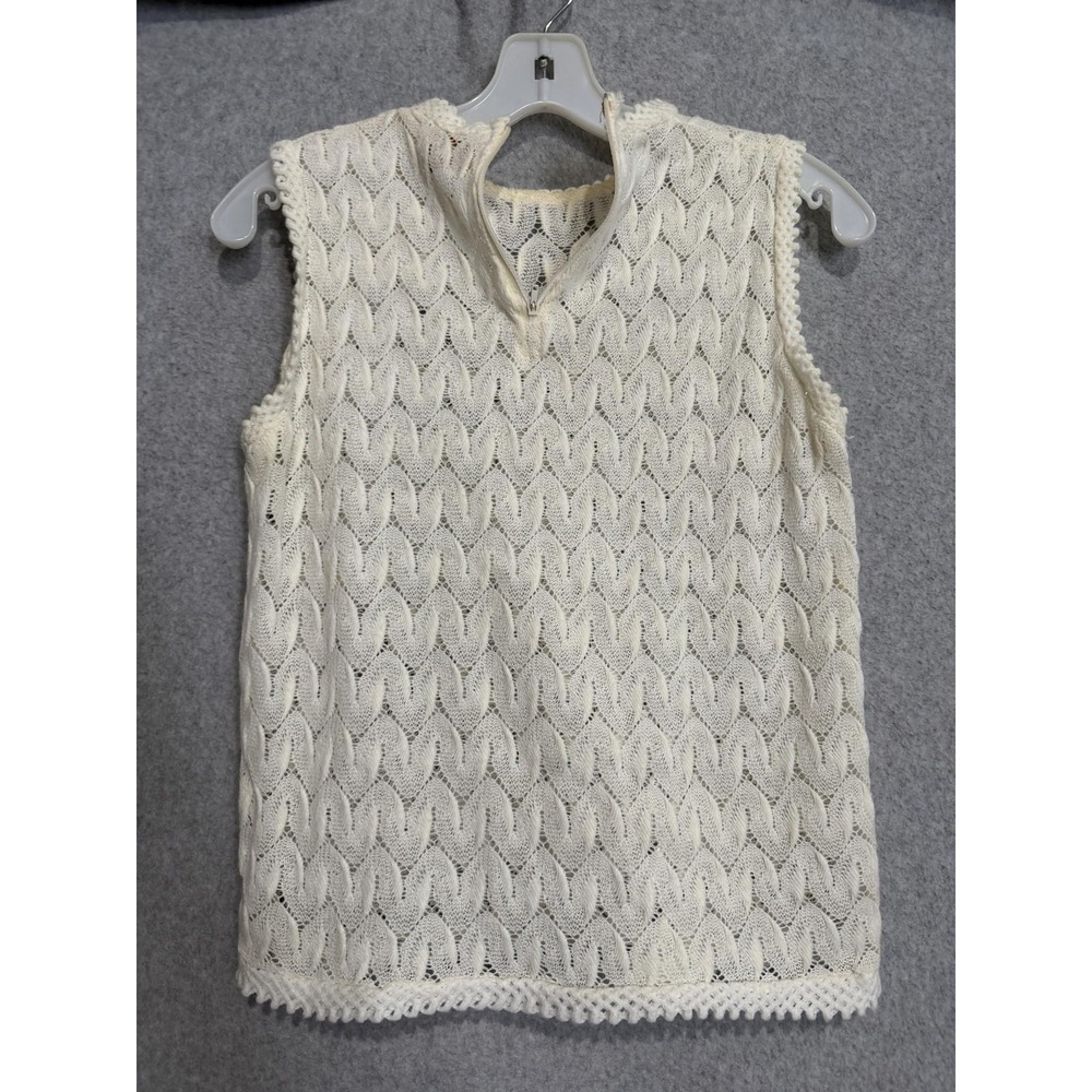 Vintage Carol Brent Vest Womens Small White Open Knit 1/4 Zip Sweater Japan